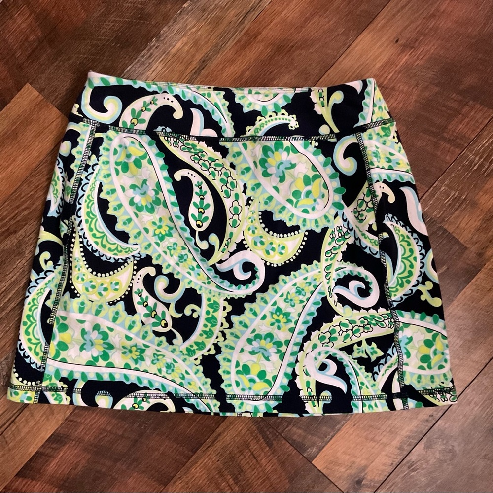 Talbots Green Floral Paisley Print Skirt Skort S Petite Tennis Gold Athletic